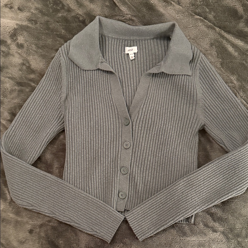 Aerie Green Cropped Ribbed Women's Sweater